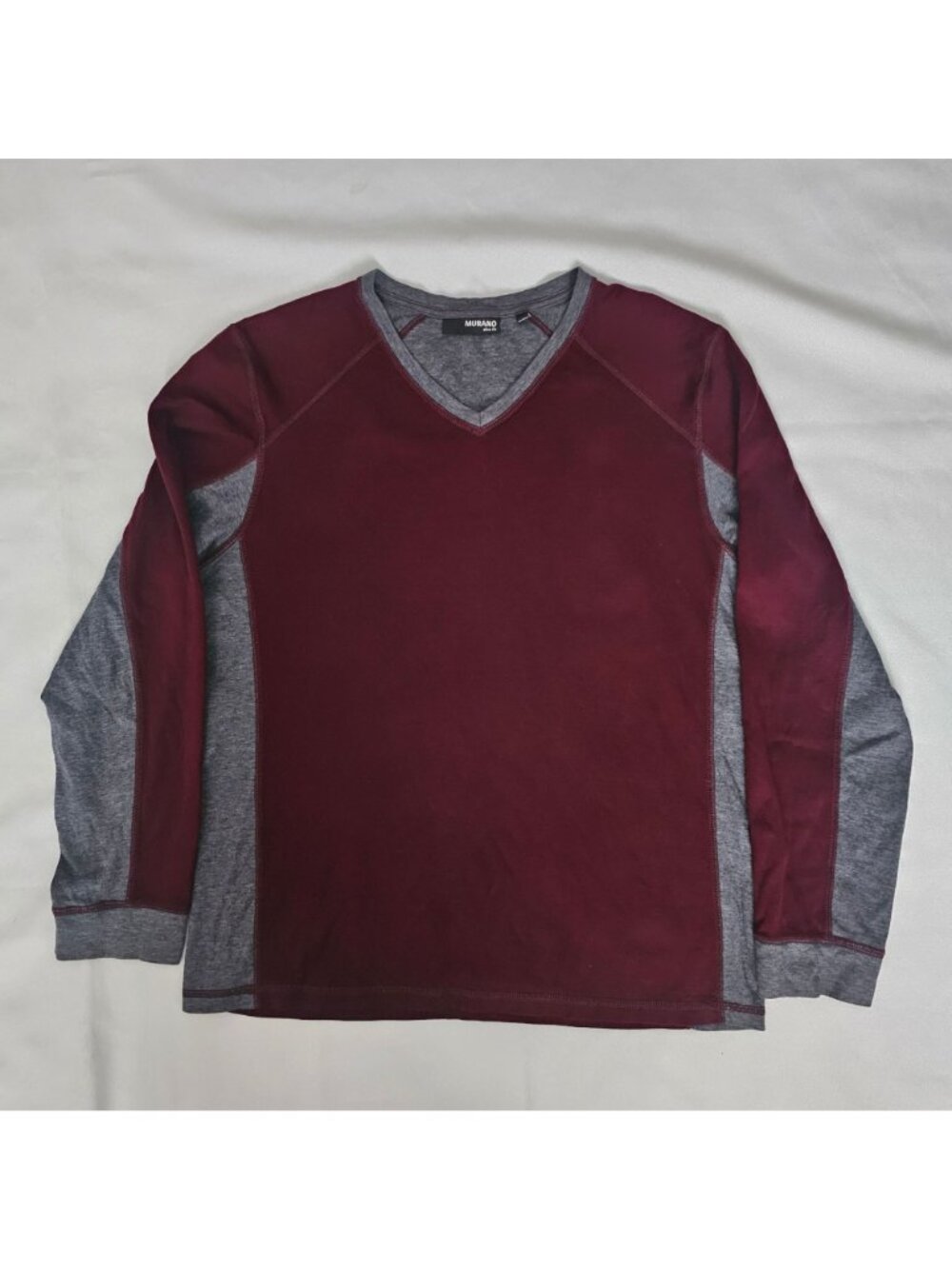 Murano Men's Burgundy/Gray Slim Fit Long Sleeve V-Neck Pullover Shirt Size Large - Picture 10 of 11